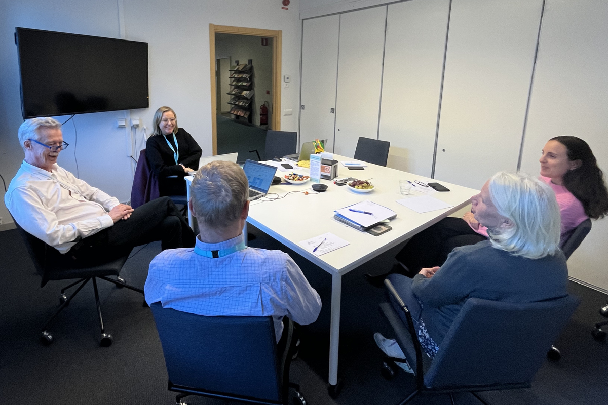 Fem personer sitter kring ett konferensbord