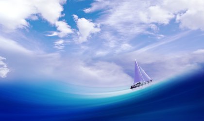 AI genererad bild med en segelbåt på ett stormigt hav